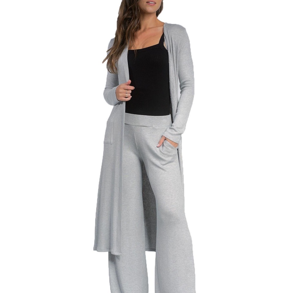 Elan Women's Gray Open-front Long Cardigan Sweater size Medium